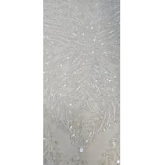 Tule Bordado com Pedrarias Premium Off White  HS1855 