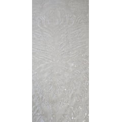 Tule Bordado com Pedrarias Premium Off White  HS1855 