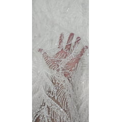 Tule Bordado com Pedrarias Premium Off White Modelo Y2362