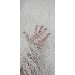 Tule Bordado com Pedrarias Premium Off White Modelo Y2362