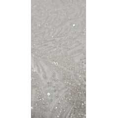 Tule Bordado com Pedrarias Premium Off White Modelo Y2362