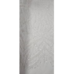 Tule Bordado com Pedrarias Premium Off White Modelo Y2362