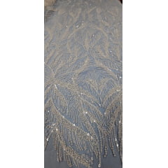 Tule Bordado com Pedrarias Premium Off White Modelo Y2362