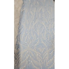 Tule Bordado com Pedrarias Premium Off White Modelo Y2362