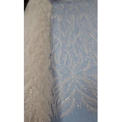 Tule Bordado com Pedrarias Premium Off White Modelo Y2362