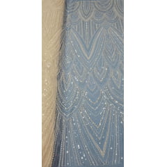 Tule Bordado com Pedrarias Premium Off White Y1629