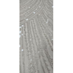 Tule Bordado com Pedrarias Premium Off White Y1629