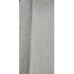 Tule Bordado com Pedrarias Premium Off White Y1629