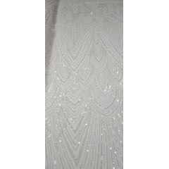 Tule Bordado com Pedrarias Premium Off White Y1629
