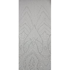 Tule Bordado com Pedrarias Premium Off White Y2236