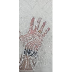 Tule Bordado com Pedrarias Premium Off White Y2236