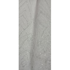 Tule Bordado com Pedrarias Premium Off White Y2236