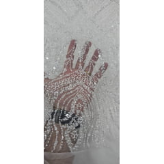Tule Bordado com Pedrarias Premium Off White Y2236