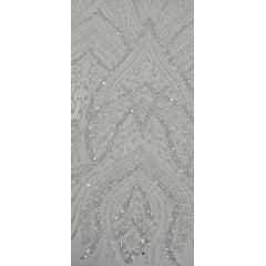 Tule Bordado com Pedrarias Premium Off White Y2236