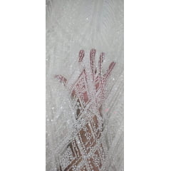 Tule Bordado com Pedrarias Premium Paris Off White BC5A