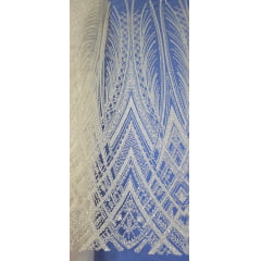 Tule Bordado com Pedrarias Premium Paris Off White BC5A