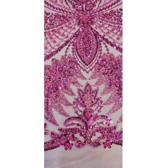Tule Bordado com Pedrarias Premium  Pink 16871A