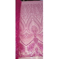 Tule Bordado com Pedrarias Premium  Pink 16871A