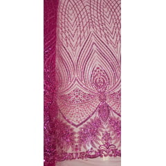 Tule Bordado com Pedrarias Premium  Pink 16871A