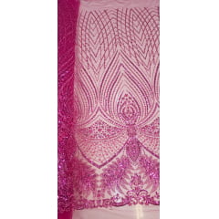 Tule Bordado com Pedrarias Premium  Pink 16871A