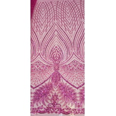 Tule Bordado com Pedrarias Premium  Pink 16871A