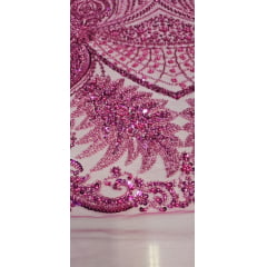 Tule Bordado com Pedrarias Premium  Pink 16871A