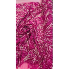 Tule Bordado com Pedrarias Premium Pink com Champanhe Folhagens Modelo HS3349