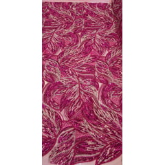 Tule Bordado com Pedrarias Premium Pink com Champanhe Folhagens Modelo HS3349