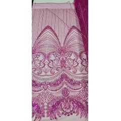 Tule Bordado com Pedrarias Premium Pink TM05892A