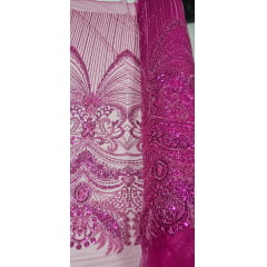 Tule Bordado com Pedrarias Premium Pink TM05892A