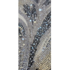 Tule Bordado com Pedrarias Premium Prata Multicolor HT70519