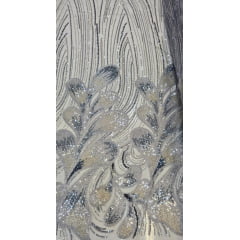 Tule Bordado com Pedrarias Premium Prata Multicolor HT70519