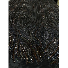 Tule Bordado com Pedrarias Premium Preto Modelo HT97436