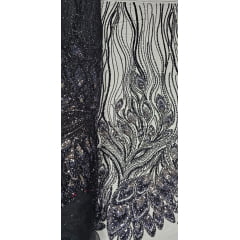 Tule Bordado com Pedrarias Premium Preto Multicolor Modelo HT98370