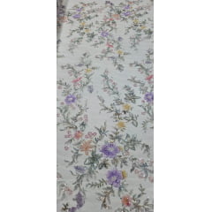 Tule Bordado com Pedrarias Premium Primavera Multicolor Branco