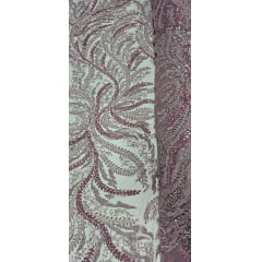 Tule Bordado com Pedrarias Premium Ramos Bicolor Rosê