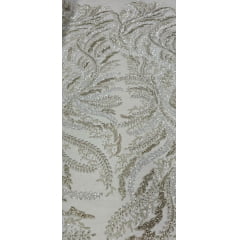 Tule Bordado com Pedrarias Premium Ramos Branco com Champagne Modelo HS1549