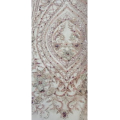Tule Bordado com Pedrarias Premium Rosa Bebê Multicolor 3D  Modelo F1319