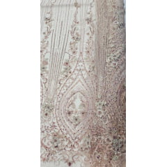 Tule Bordado com Pedrarias Premium Rosa Bebê Multicolor 3D  Modelo F1319