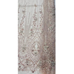 Tule Bordado com Pedrarias Premium Rosa Bebê Multicolor 3D  Modelo F1319