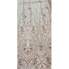 Tule Bordado com Pedrarias Premium Rosa Bebê Multicolor 3D  Modelo F1319