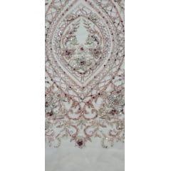 Tule Bordado com Pedrarias Premium Rosa Bebê Multicolor 3D  Modelo F1319