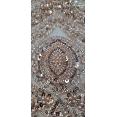 Tule Bordado com Pedrarias Premium Rosê Gold Claro TM05892A 