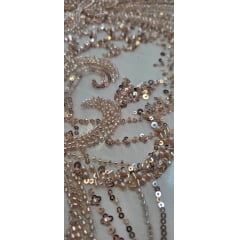 Tule Bordado com Pedrarias Premium Rosê Gold Claro TM05892A 