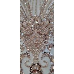 Tule Bordado com Pedrarias Premium Rosê Gold Claro TM05892A 