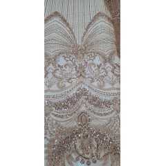 Tule Bordado com Pedrarias Premium Rosê Gold Claro TM05892A 