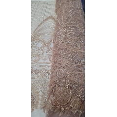 Tule Bordado com Pedrarias Premium Rosê Gold Claro TM05892A 