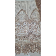 Tule Bordado com Pedrarias Premium Rosê Gold Claro TM05892A 
