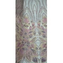 Tule Bordado com Pedrarias Premium Rosê Gold com Amarelo Claro HT70523