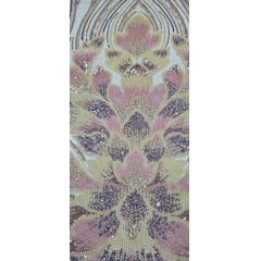 Tule Bordado com Pedrarias Premium Rosê Gold com Amarelo Claro HT70523